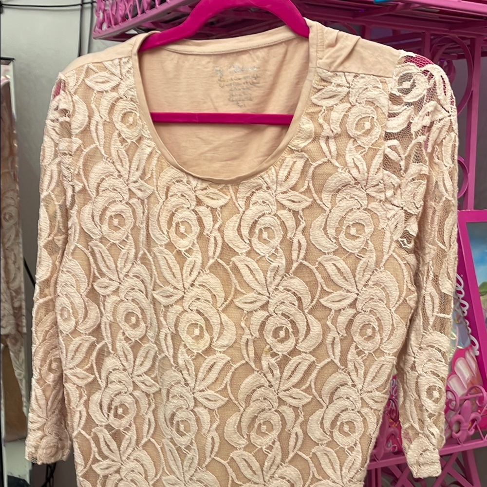 Chico's Cream Embellished 3/4 Sleeve Blouse